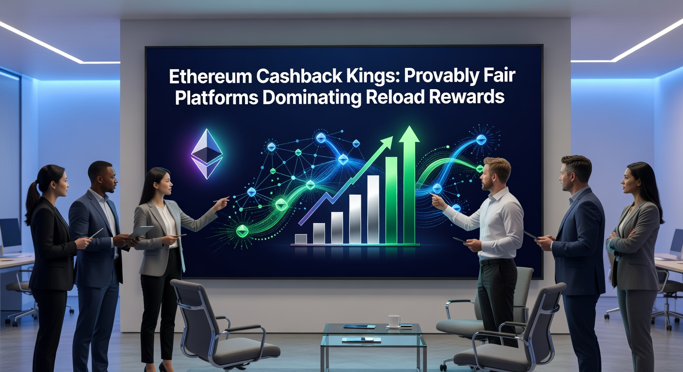 Grafik zu Reload-Rewards auf Ethereum-Plattformen mit Cashback-Verteilungen und Blockchain-Verifizierung